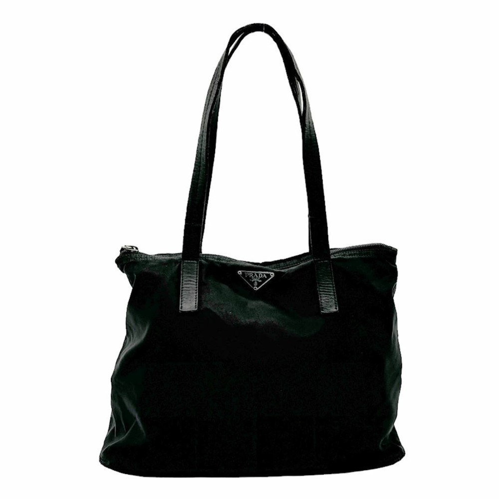 Prada Tessuto tote bag triangular logo plate sleek leather Black
